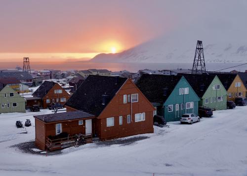 Midnight in Longyearbyen, Norway.