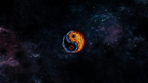 yin for desktop, yang, water, fire, elements, stars, nebula