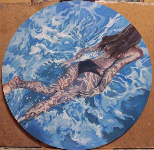 My oil painting. Under the water. Oil on hardboard. 2021.