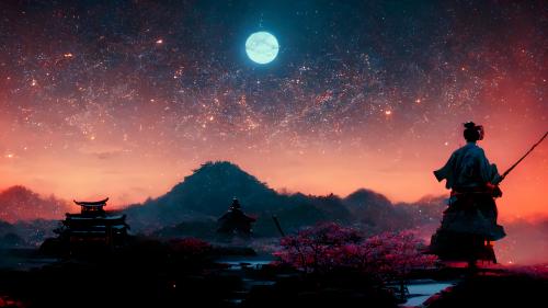 Samurai in starry sky