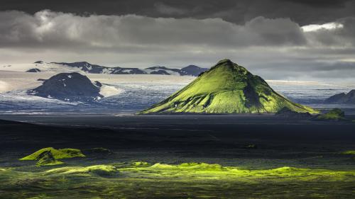 Views of Iceland. Green volcano