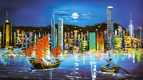 Hong Kong Night-time in Oil Painting