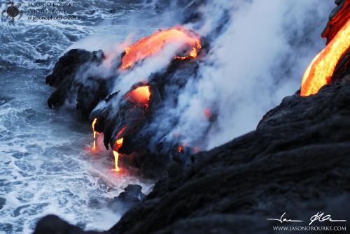 Lava flowing into the ocean on the Big Island, Hawaii.