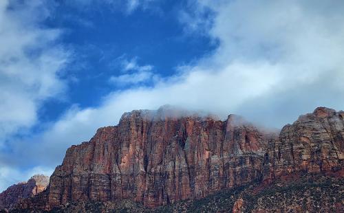 Snow dusted Watchman in Zion National Park