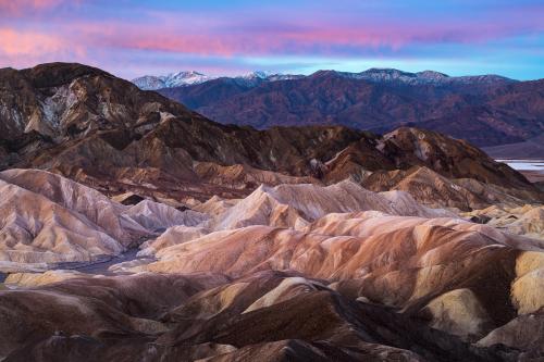Got lucky with a beautiful Alpen glow over Zabriske Point in Death Valley, California