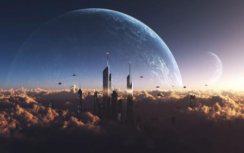 Skyscraper above clouds