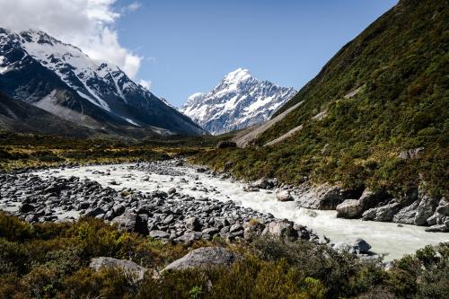 Two hills are covered with snow