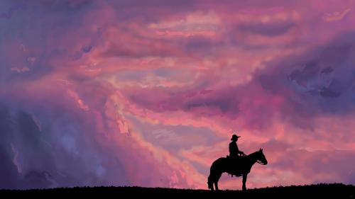 Pink Clouds Cowboy Silhouette