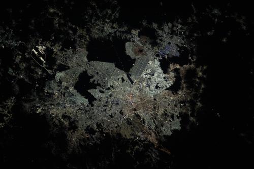 "The night lights of Mexico City, the capital and largest city of Mexico with a population of 9.2 million, are pictured from the International Space Station as it orbited 260 miles above the central American nation" on November 19, 2023.