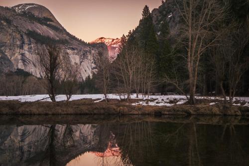 Sundown. Swinging Bridge. Yosemite National Park CA.