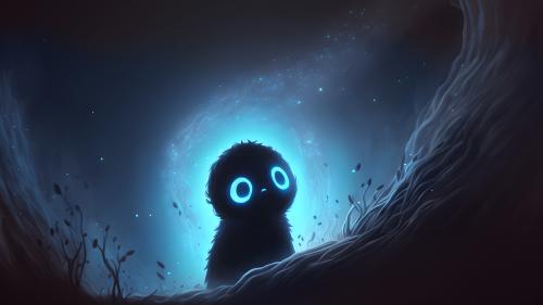 Cute glowing creature in a forest