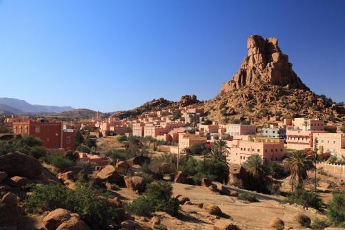 Tafraoute village in Anti-Atlas mountains in Morocco  IG @tupungato_studio