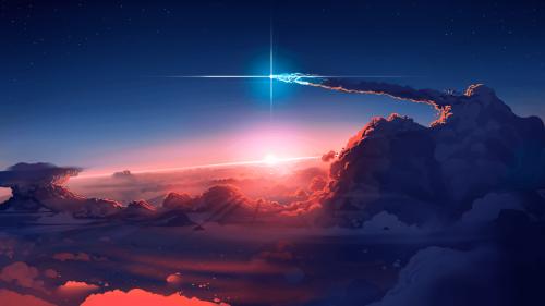 Beautiful sunset with a rocket scene