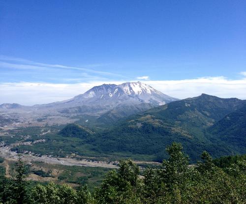 Mount Saint Helens with visible evidence of her explosive past