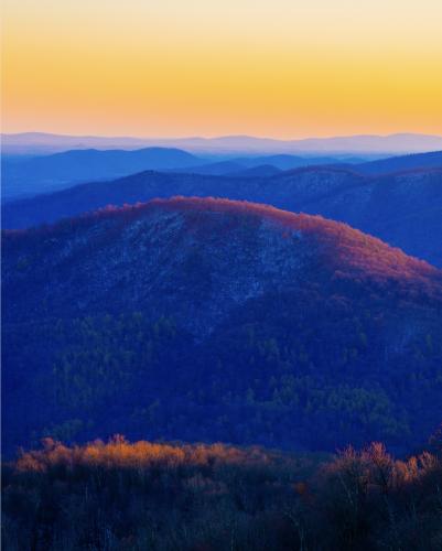 Snowcapped Shenandoah Mountains in the sunset. This orange sky with shadowed mountains only lasted a few minutes. Did I jack up the color? Yeah but not as much as you think. 3381 × 4226