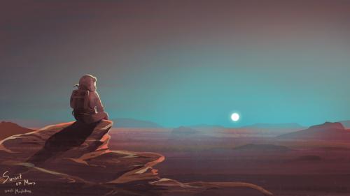 Astronaut Watching Sunset on Mars