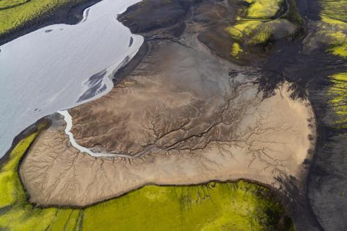 Fascinating small river delta in remote center of Iceland
