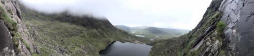 Panoramic view of a lake at Conor Pass, Ireland