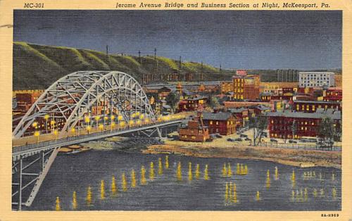 Postcard of downtown Mckeesport in 1945. The population at the time was roughly 50,000 people.