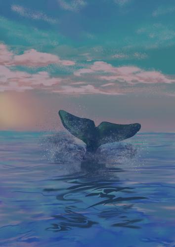 My digital painting, Whale tale, me, 2022