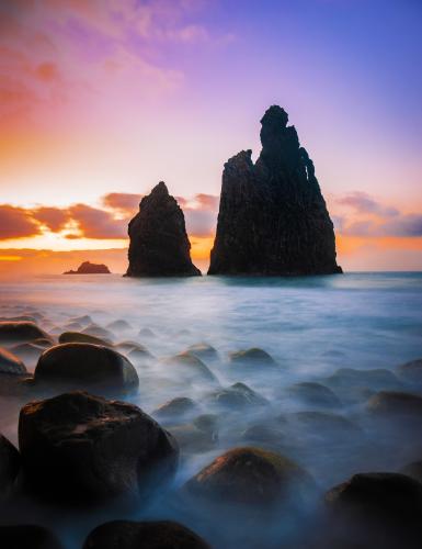 Taken while knee-deep in seawater and surrounded by angry crabs. The Guardians at Ribeiro de Janela, Madeira