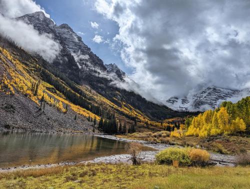The rain stopped and clouds parted just in time  Maroon Bells, Colorado, USA
