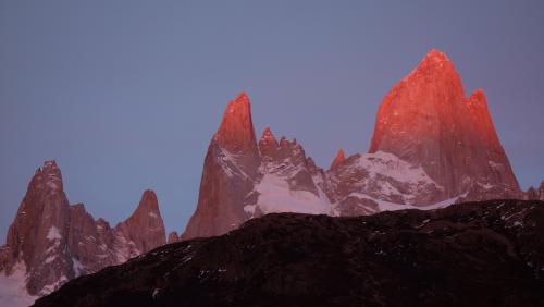Red sunrise without waterfall over Fitz Roy, Patagonia
