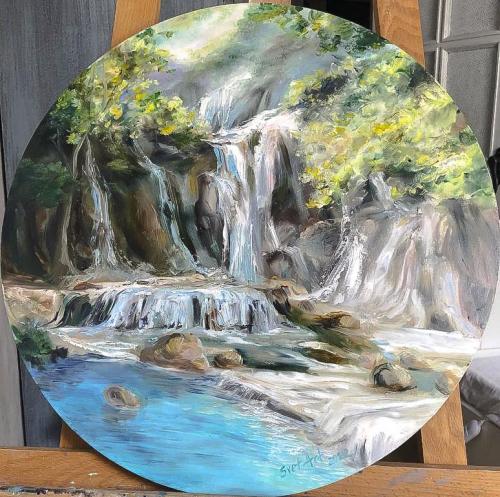 My oil painting. Fresh Waterfall, Oil on hardboard. 2022