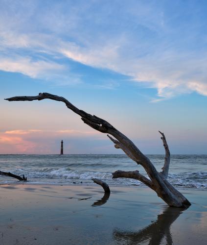 Morris Island Lighthouse from Folly Beach in South Carolina