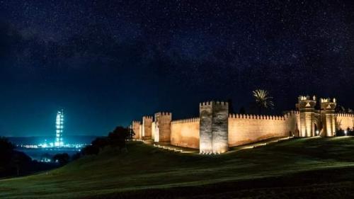 Rabat, Morocco, the ancient Roman city of Chellah with Mohammed VI tower in the background