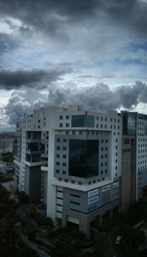 My office building on a cloudy day. Hyderabad, Telangana, India.