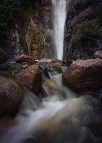 Monsoon rains turn a desert canyon into a raging torrent. Organ Mountains, Las Cruces, New Mexico.