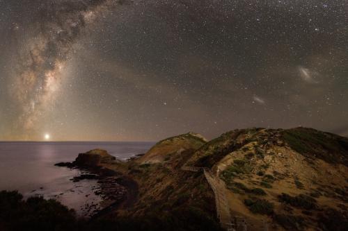 Three galaxies rising over Cape Schanck on the Mornington Peninsula