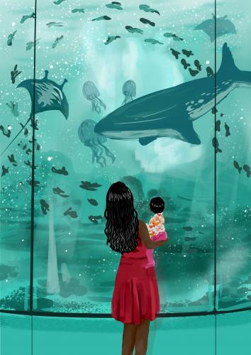 My digital painting, aquarium, me, 2022