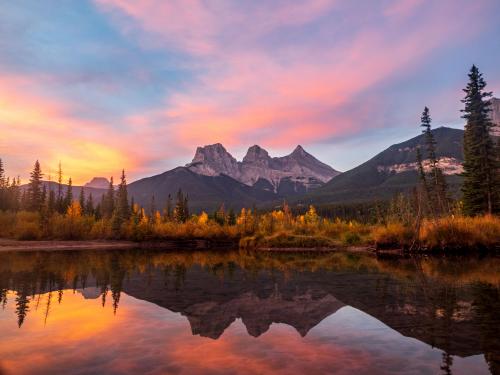 Three Sisters at Sunrise. Canmore, Alberta