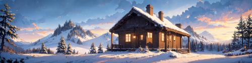 Giga Wide Snowy Cabin 37 MILLION PIXELS!