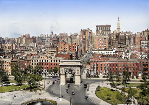 c. 1900-20 colorized Library of Congress photo of Washington Square, New York City.
