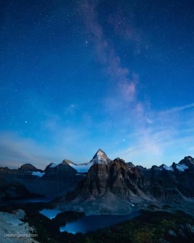 The Milky Way and a million stars over Mount Assiniboine about an hour after sunset