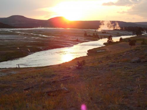 Sunset at Midway Geyser Basin along the Firehole River, Yellowstone National Park