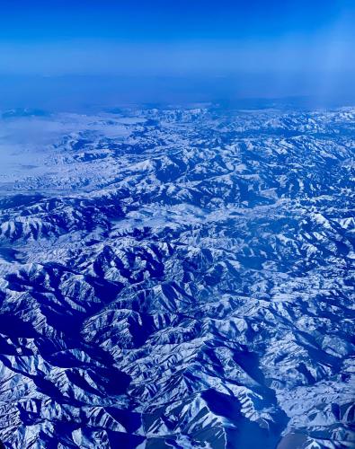 Snowy mountains somewhere over northern Utah