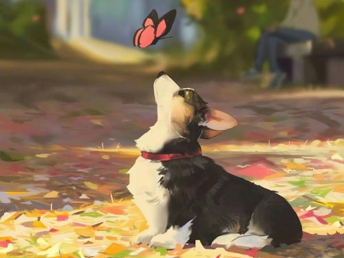 Dog and Butterfly Artwork