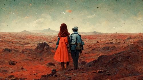 A man and his girlfriend travels to the Mars — Made with Midjourney