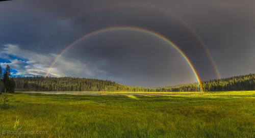 Rainbow on Wilson Lake, Plumas National Forest before the Dixie Fire.