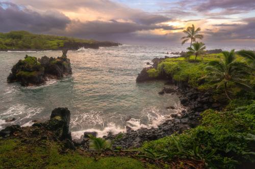 Romantic scenes from Black Sands Beach, Hana Highway, Maui, Hawaii