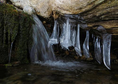 Icicles by a stream on Vivian Creek Trail, CA