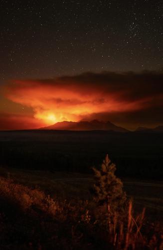 A wildfire in the mountains of Montana, last night at 11pm