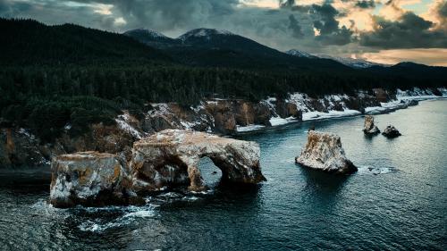 Coastline under gloomy sky