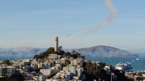 Coit Tower with Flyby by The Blue Angels. San Francisco, CA 