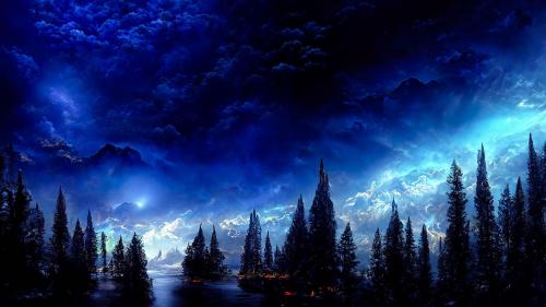 Cosmic sky over arctic forest