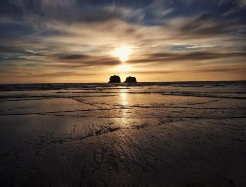 Twin Rocks, Oregon during sunset